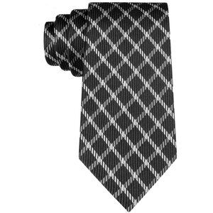 MICHAEL KORS Black Silver Gray Vertical Slit Textured Grid Silk Classic Tie